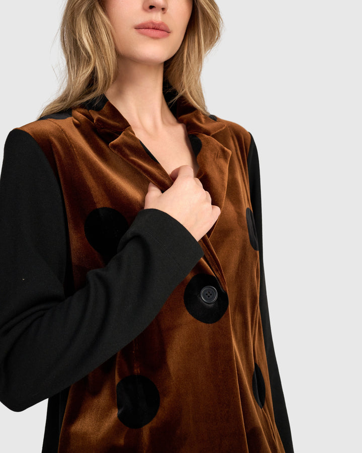 Highball Velvet Blazer, Amber/Black Dot