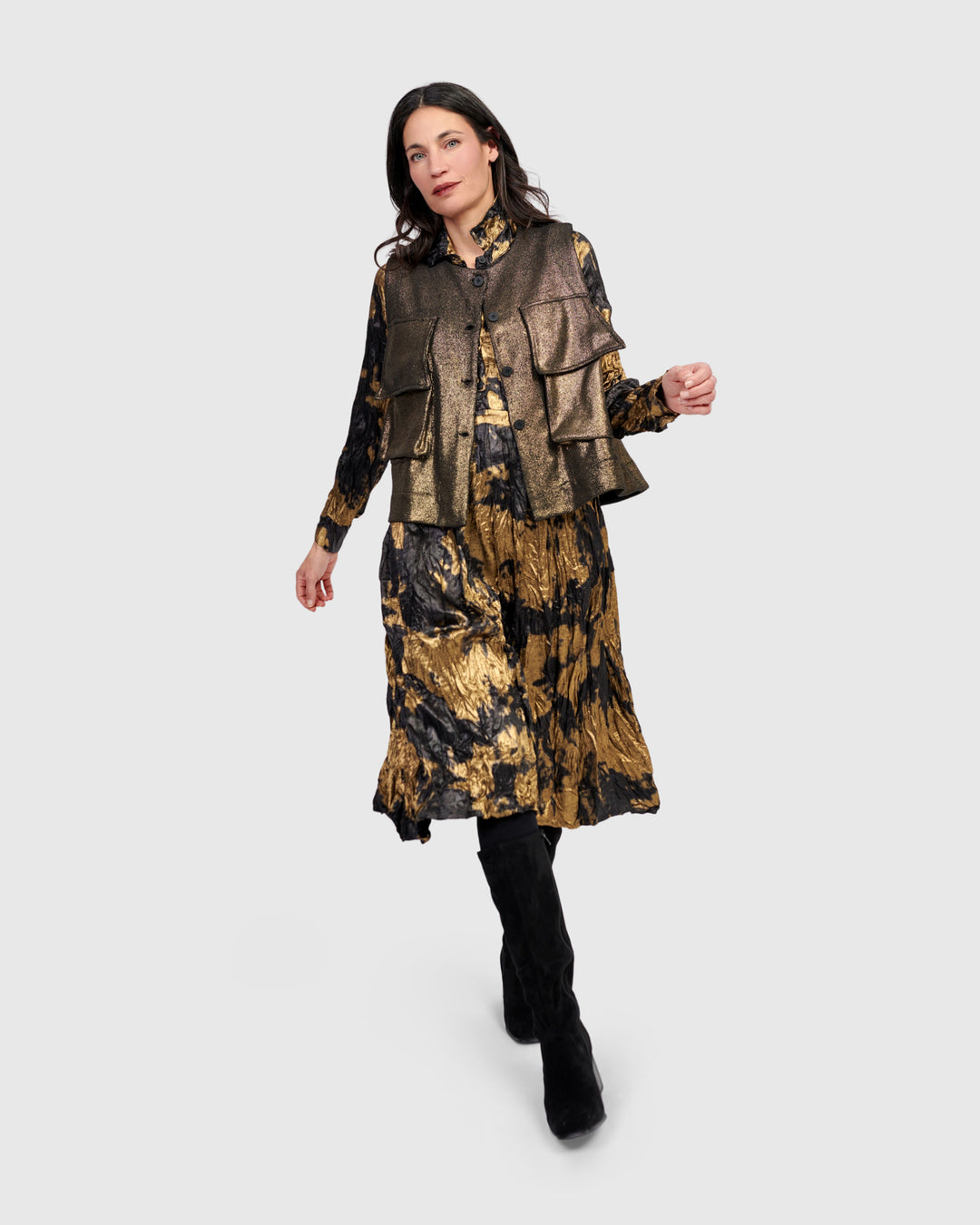 Chroma Babydoll Shirtdress, Gold