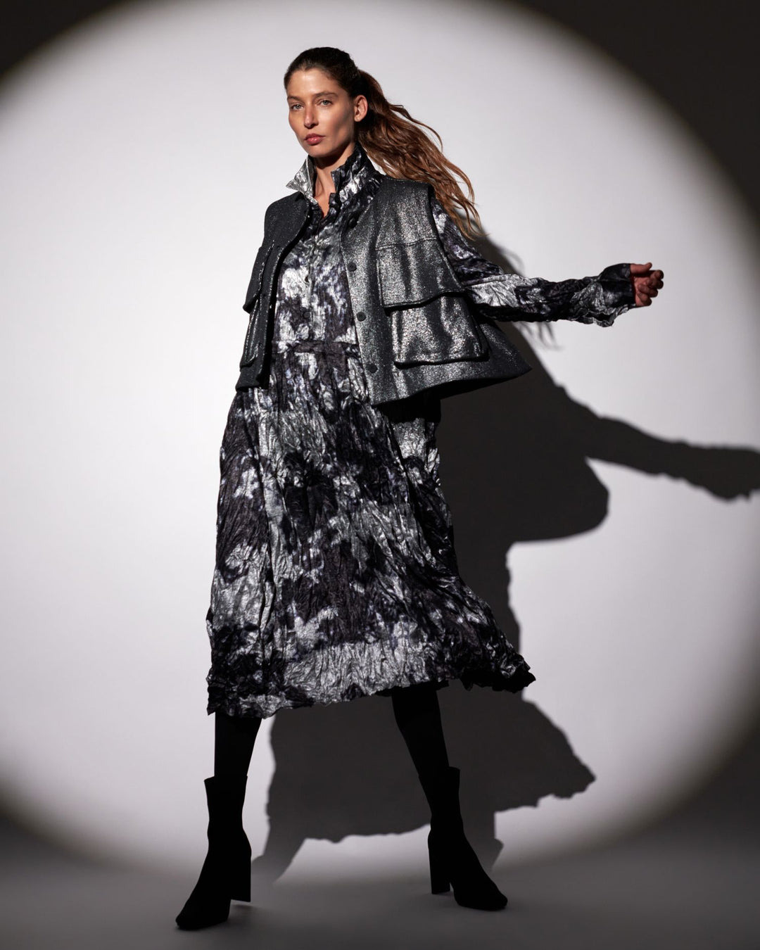 Chroma Babydoll Shirtdress, Silver