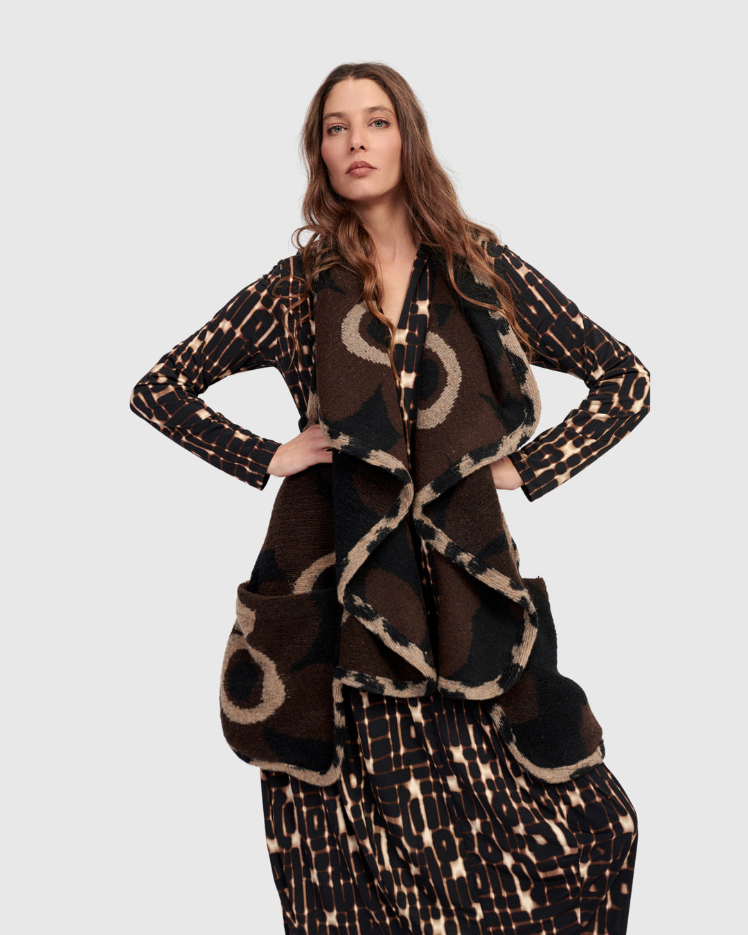 Piped Cozy Draped Vest, Floral