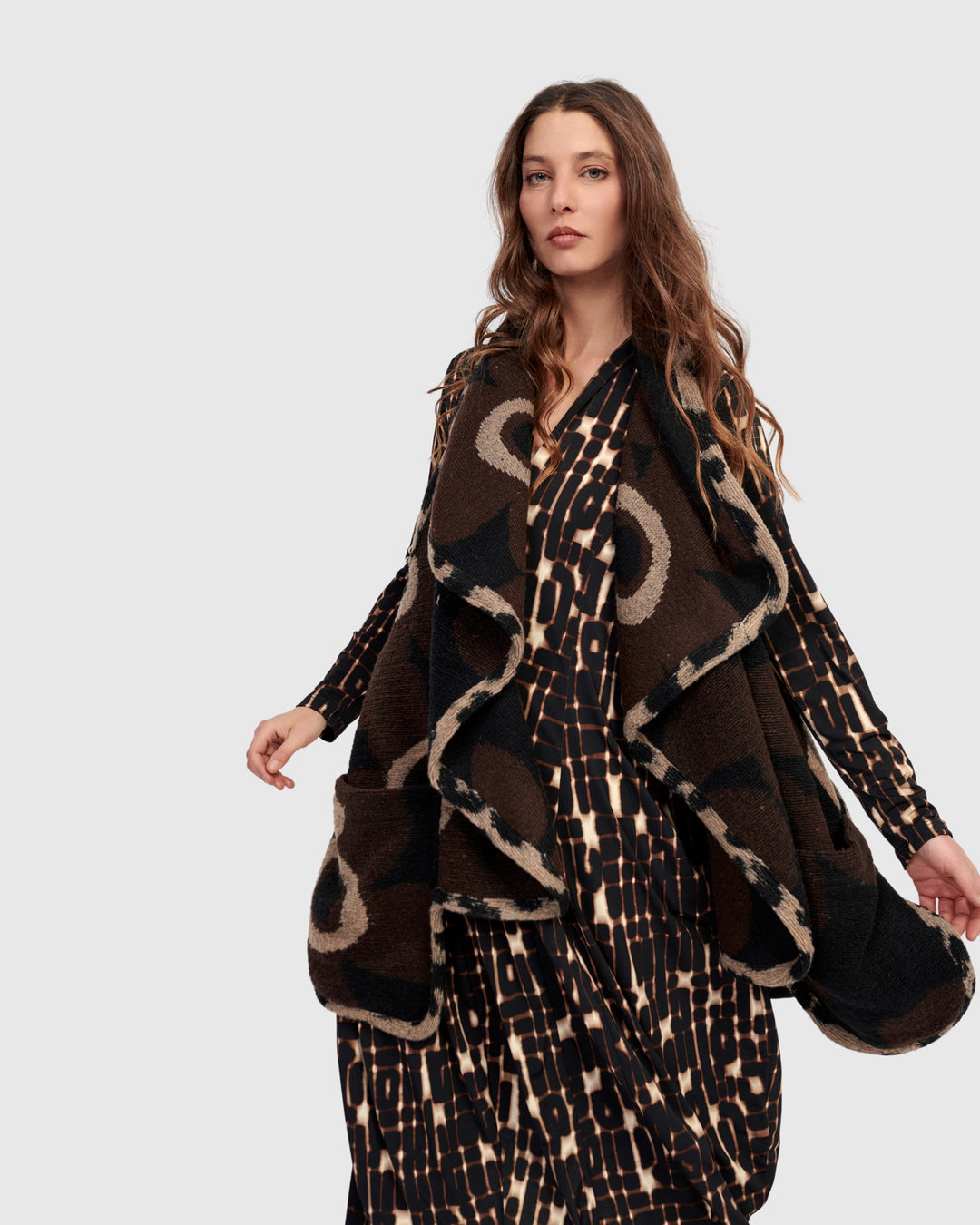 Piped Cozy Draped Vest, Floral