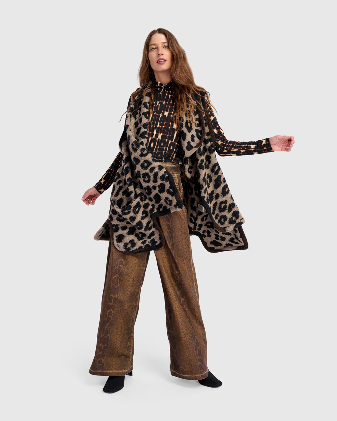 Savage Cozy Draped Vest, Leopard