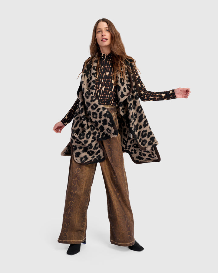 Savage Cozy Draped Vest, Leopard