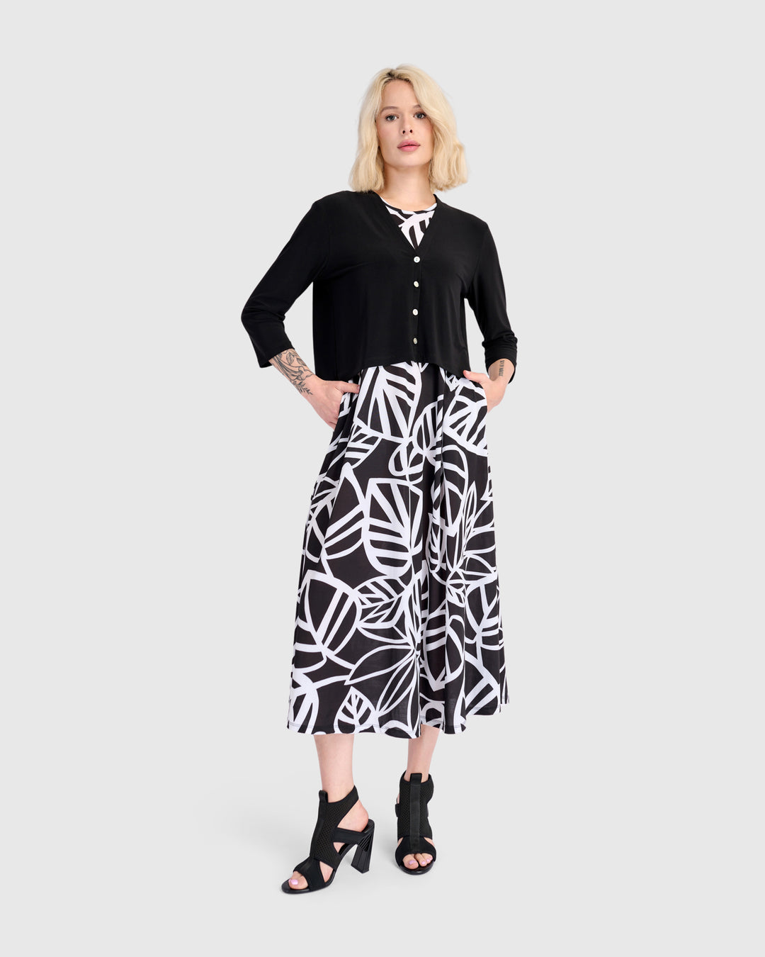 black cropped cardigan for dresses Minimal Black Sheer Knit Cropped Cardigan Black / M