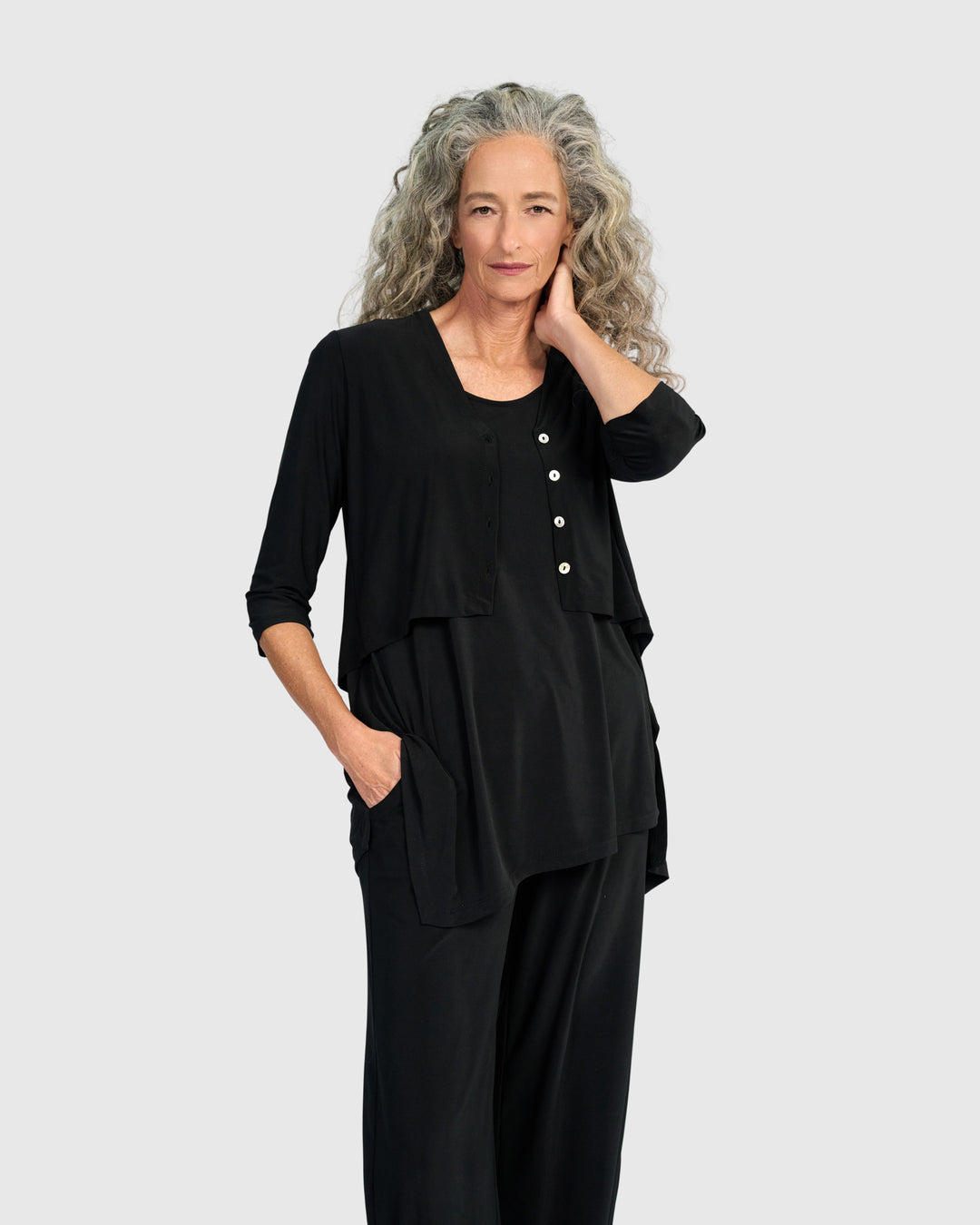 Essential Slinky Cropped Cardigan, Black