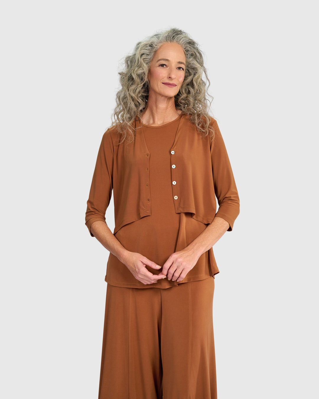 Essential Slinky Cropped Cardigan, Caramel