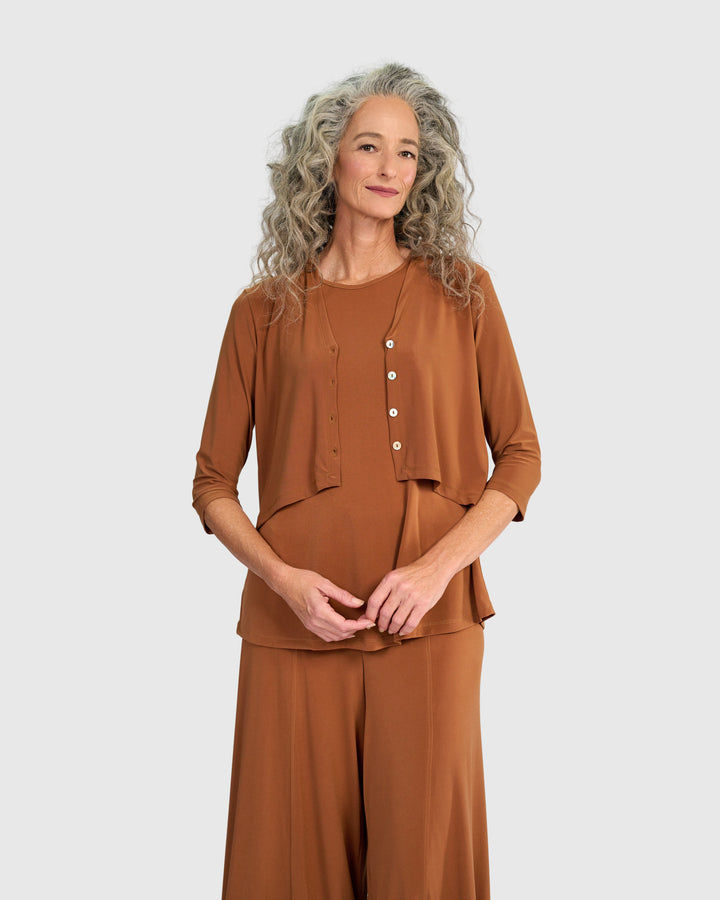 Essential Slinky Cropped Cardigan, Caramel