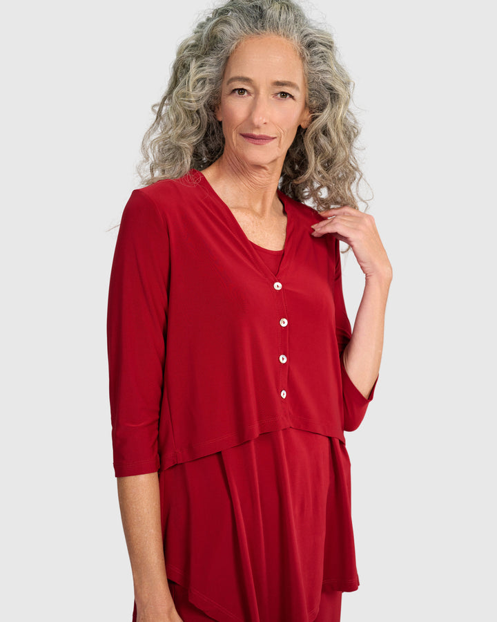 Essential Slinky Cropped Cardigan, Garnet