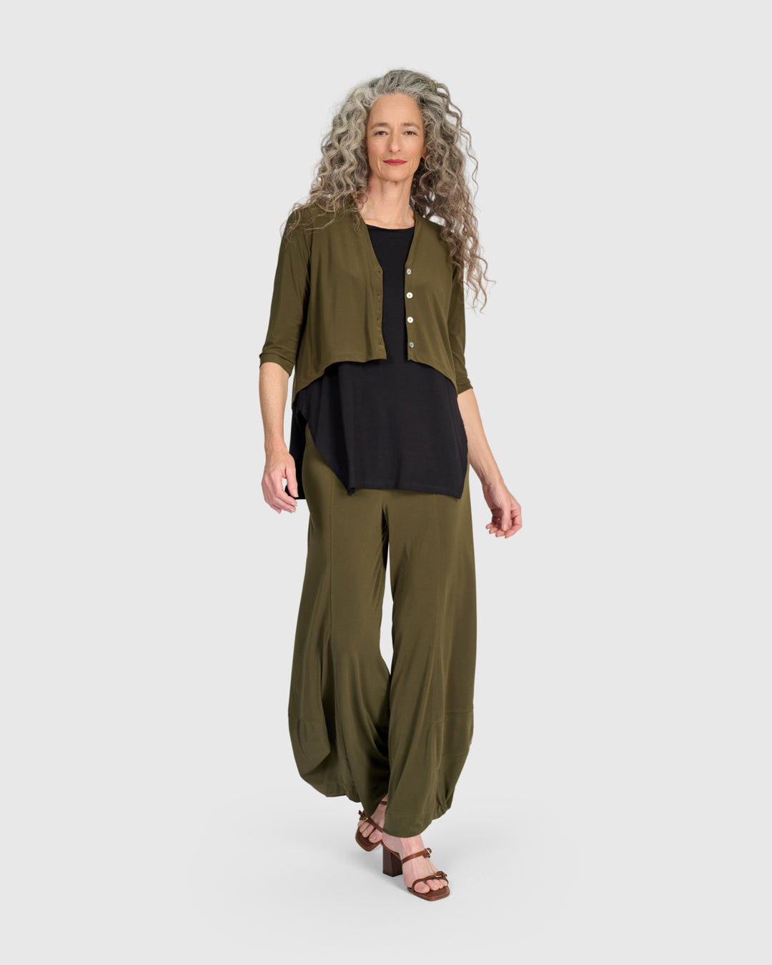 Essential Slinky Cropped Cardigan, Khaki