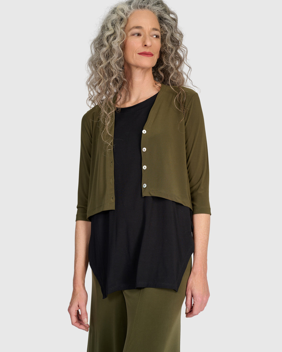 Essential Slinky Cropped Cardigan, Khaki
