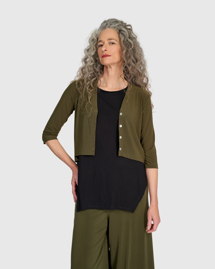 Essential Slinky Cropped Cardigan, Khaki
