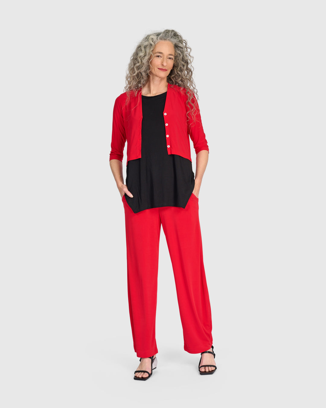 Essential Slinky Cropped Cardigan, Red
