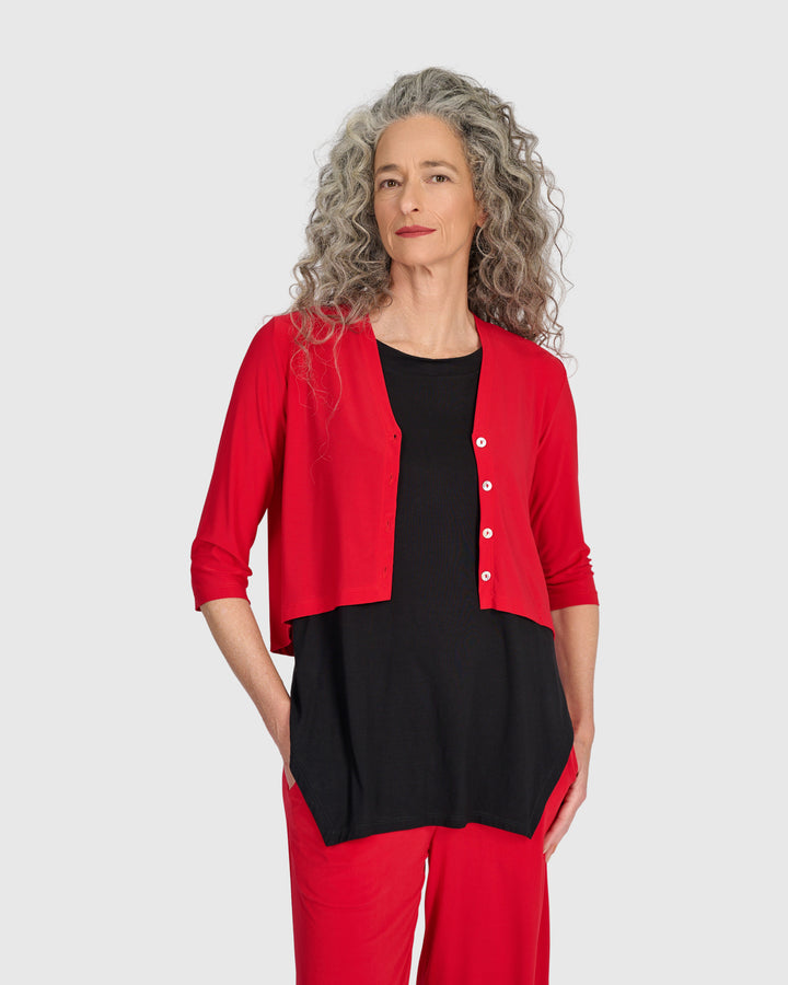 Essential Slinky Cropped Cardigan, Red