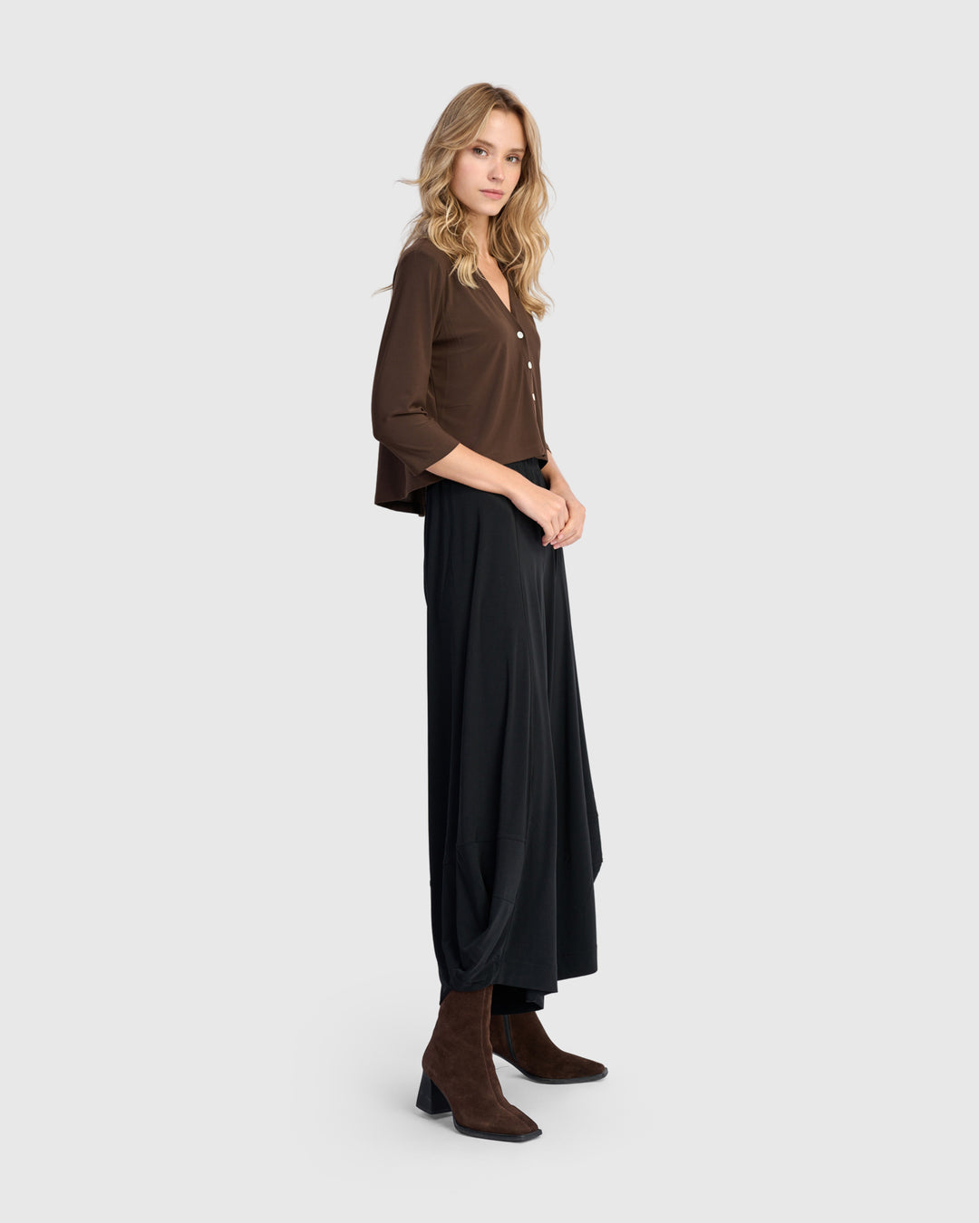 Essential Slinky Cropped Cardigan, Sepia