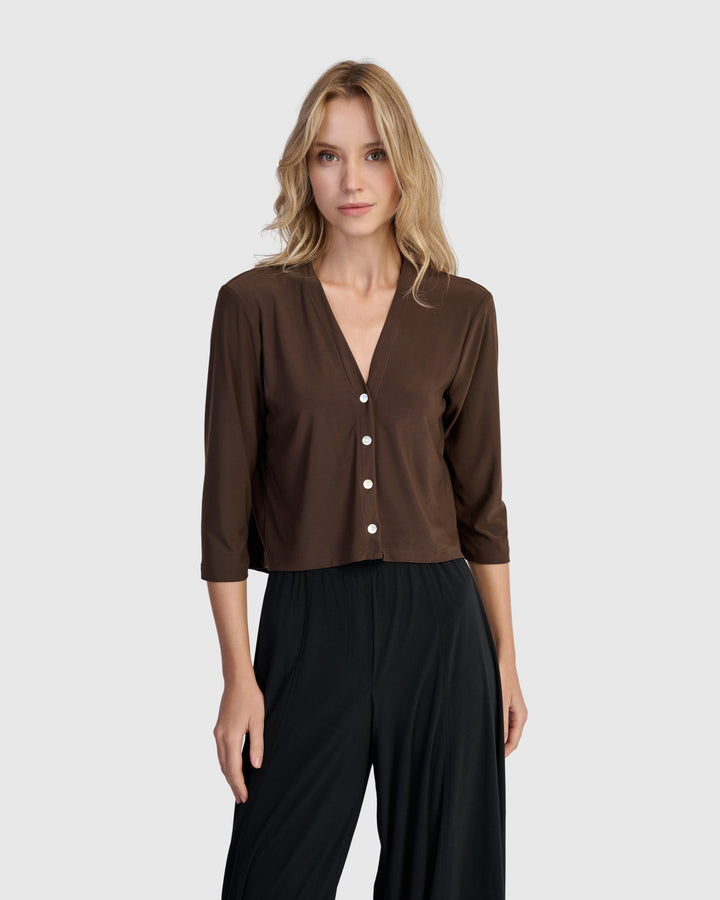 Essential Slinky Cropped Cardigan, Sepia