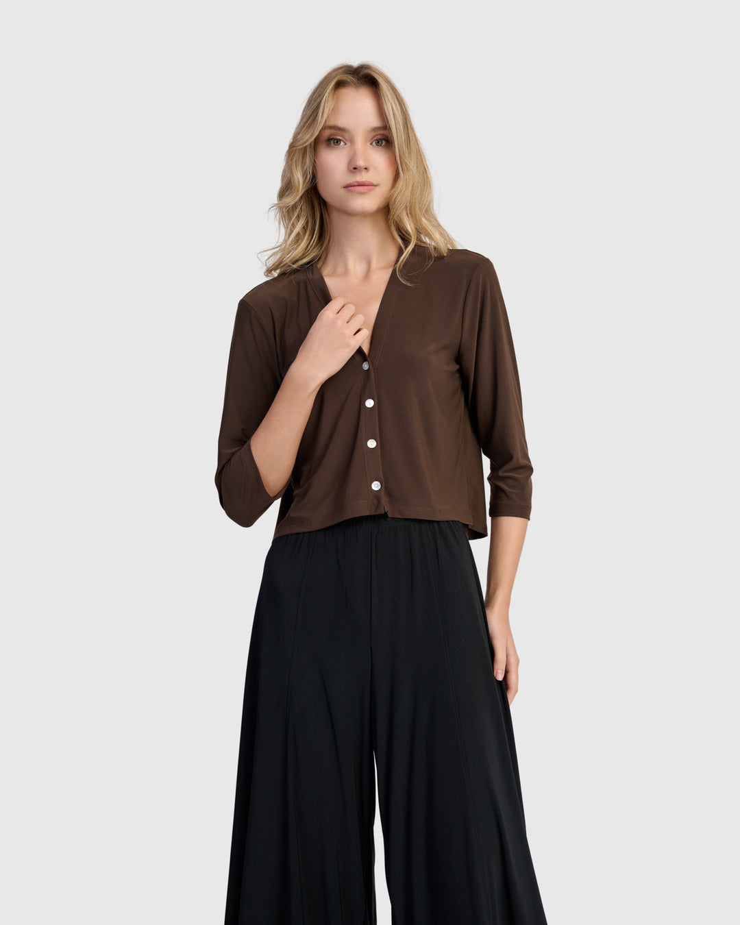 Essential Slinky Cropped Cardigan, Sepia