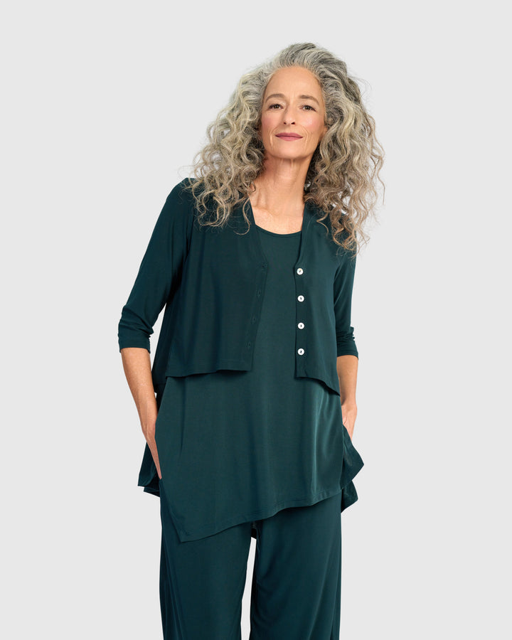 Essential Slinky Cropped Cardigan, Teal