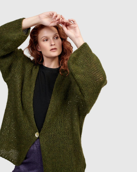 Chunky Knit Chunky Cardigan Green Edith Knit Cardigan, Forest