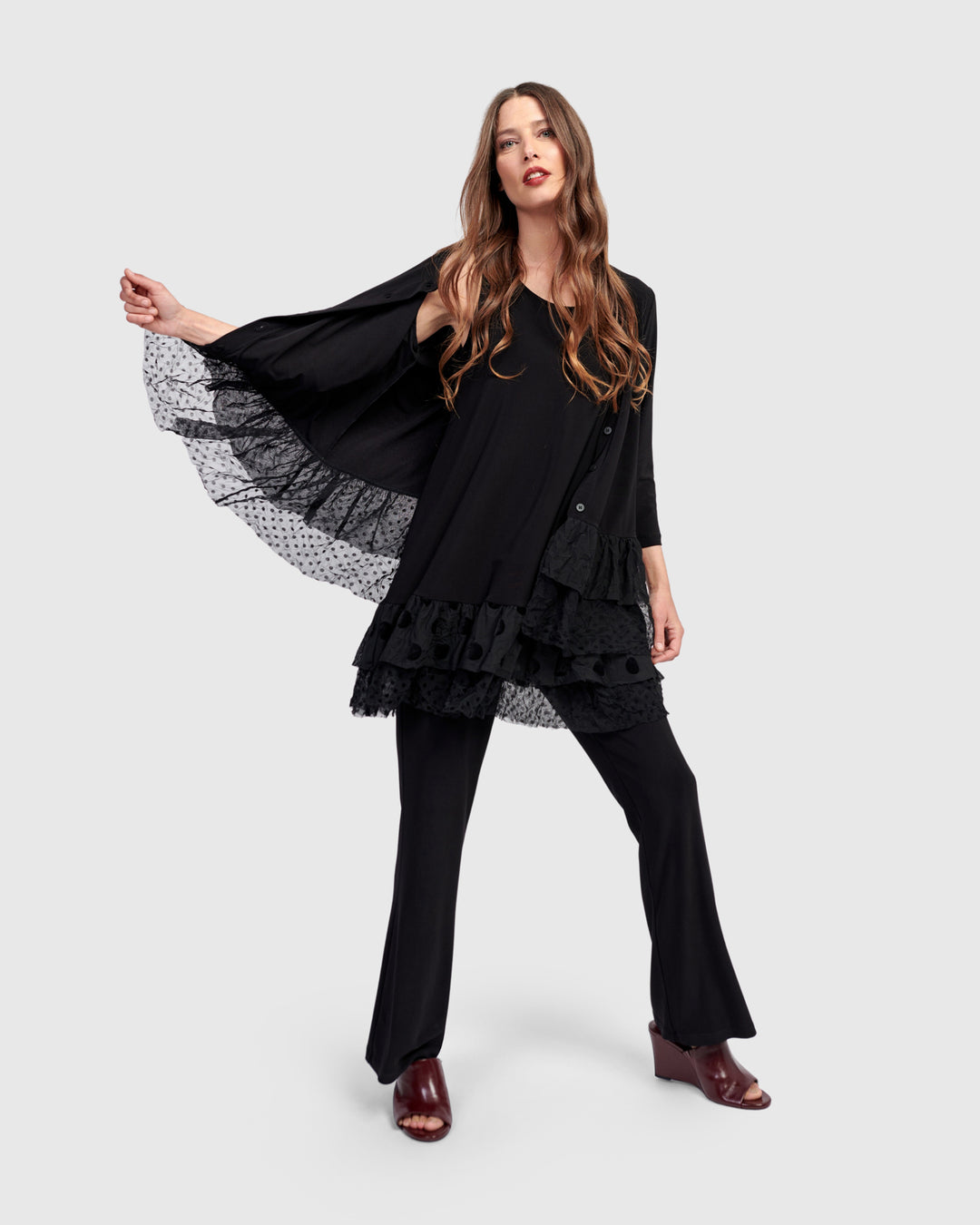 Ruffle Cardigan, Black