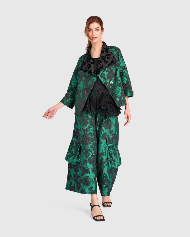 Jacquard Wide Cargo Pants, Emerald