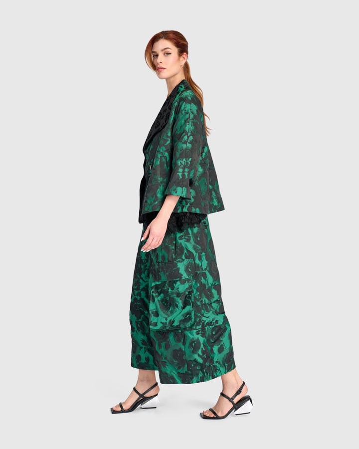 Jacquard Wide Cargo Pants, Emerald