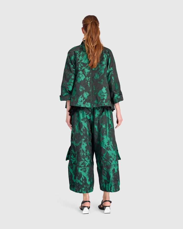 Jacquard Wide Cargo Pants, Emerald