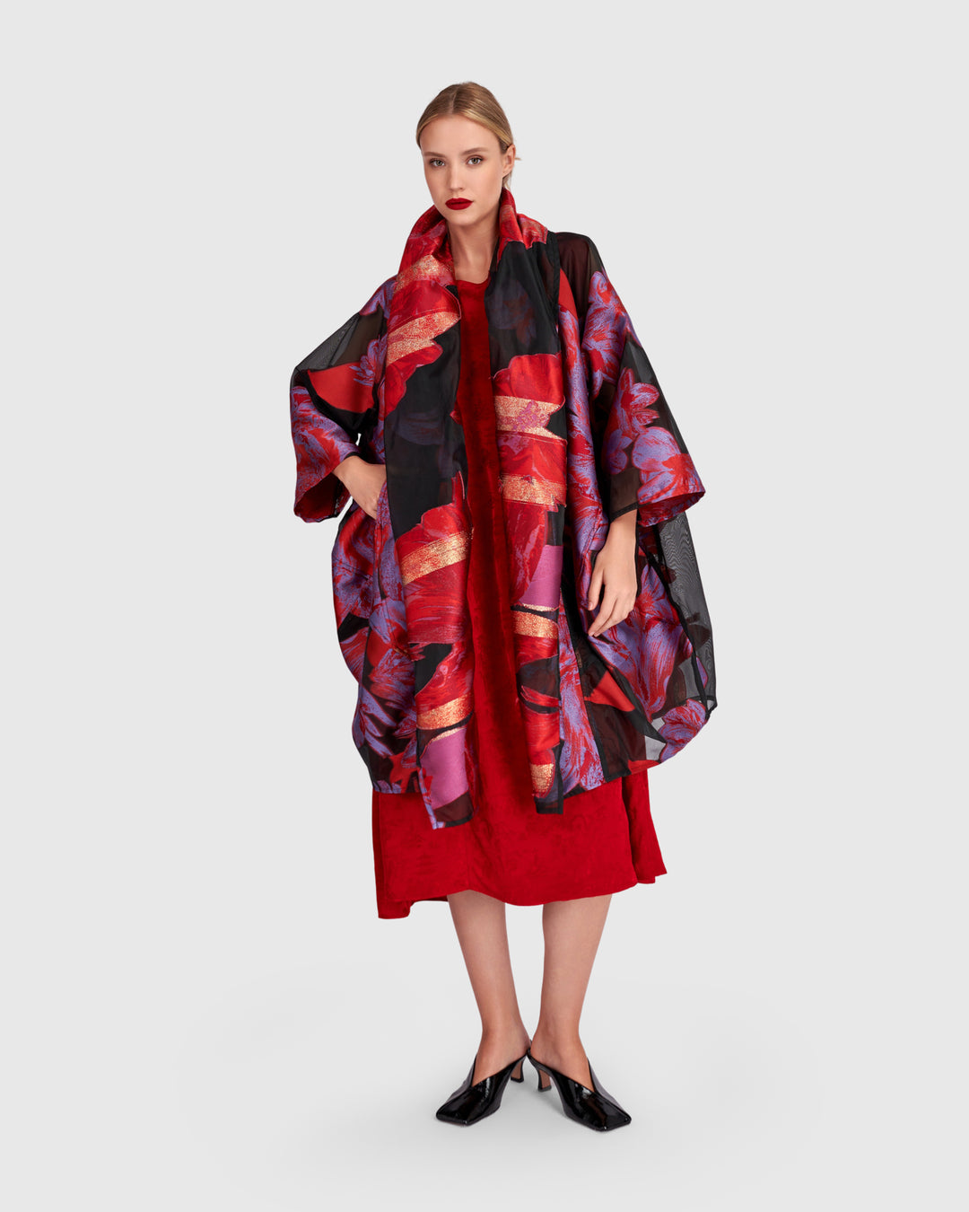 Yoru Cocoon Jacket, Red/Purple Floral