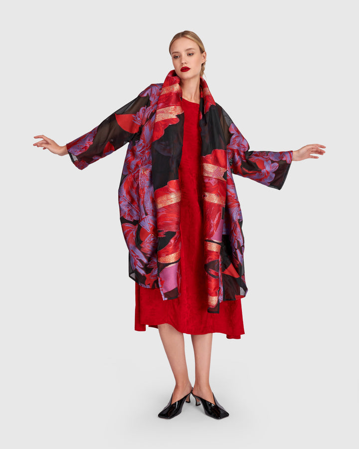 Yoru Cocoon Jacket, Red/Purple Floral