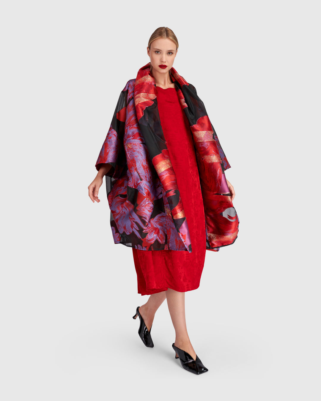 Yoru Cocoon Jacket, Red/Purple Floral