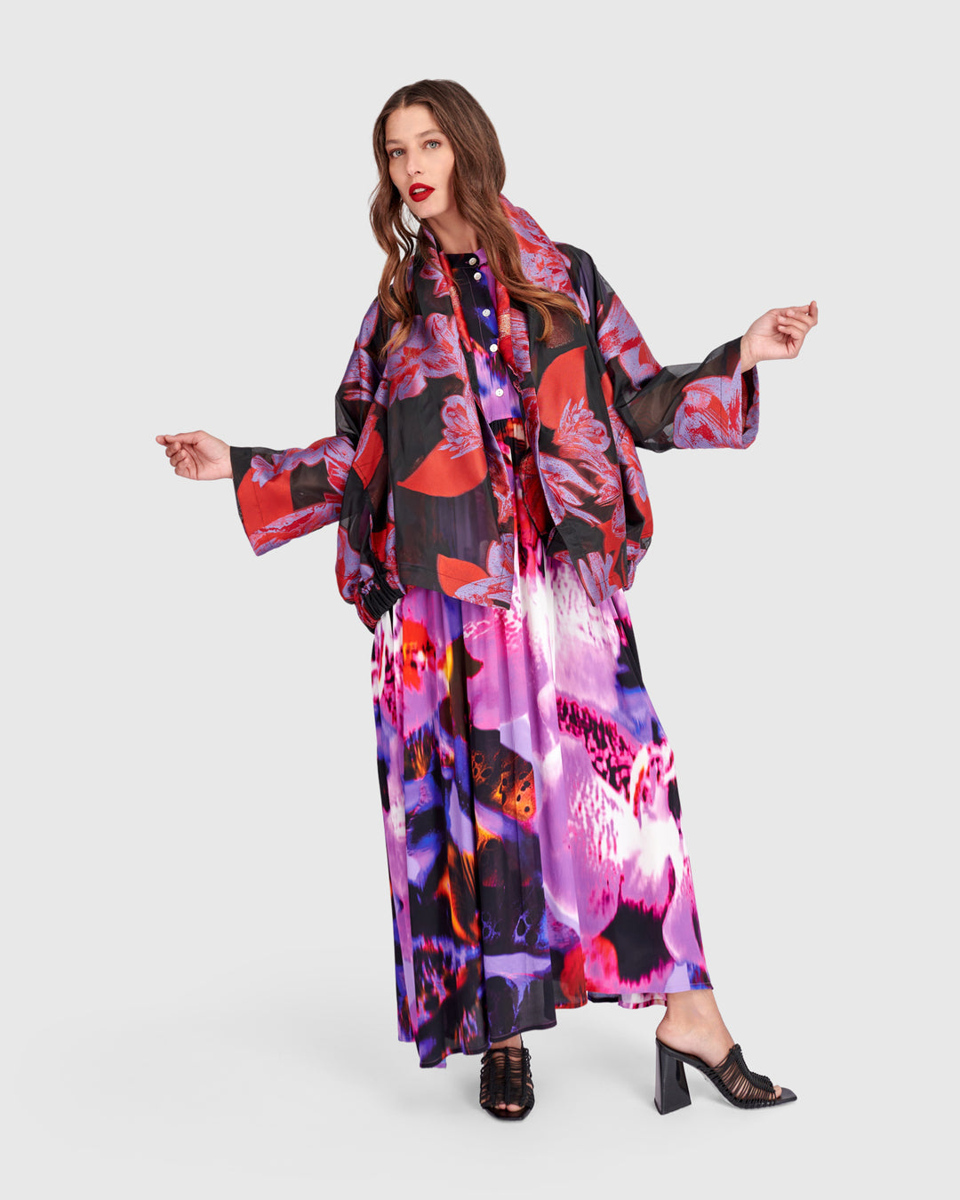 Toshi Cocktail Jacket, Red/Purple Floral