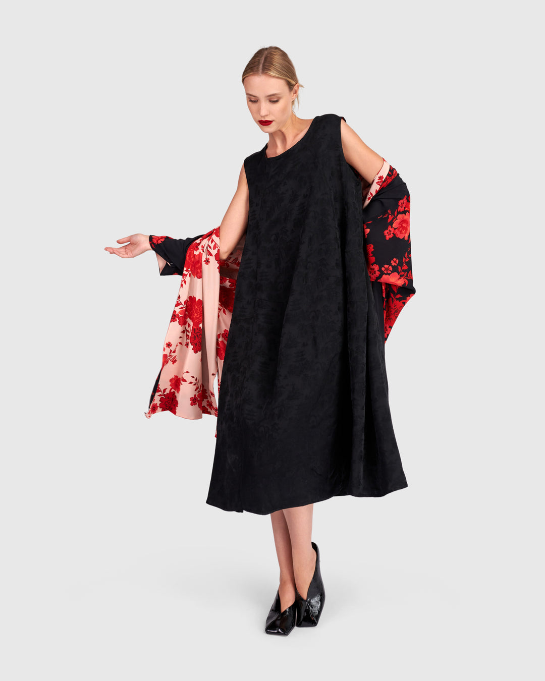 Suzu Swing Dress, Black Jacquard