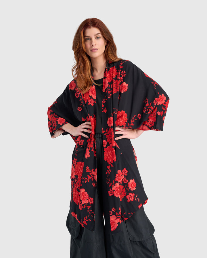 Kao Reversible Robe, Black/Apricot
