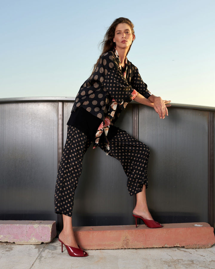 Eclat Straight Pants, Black/Bronze Dots