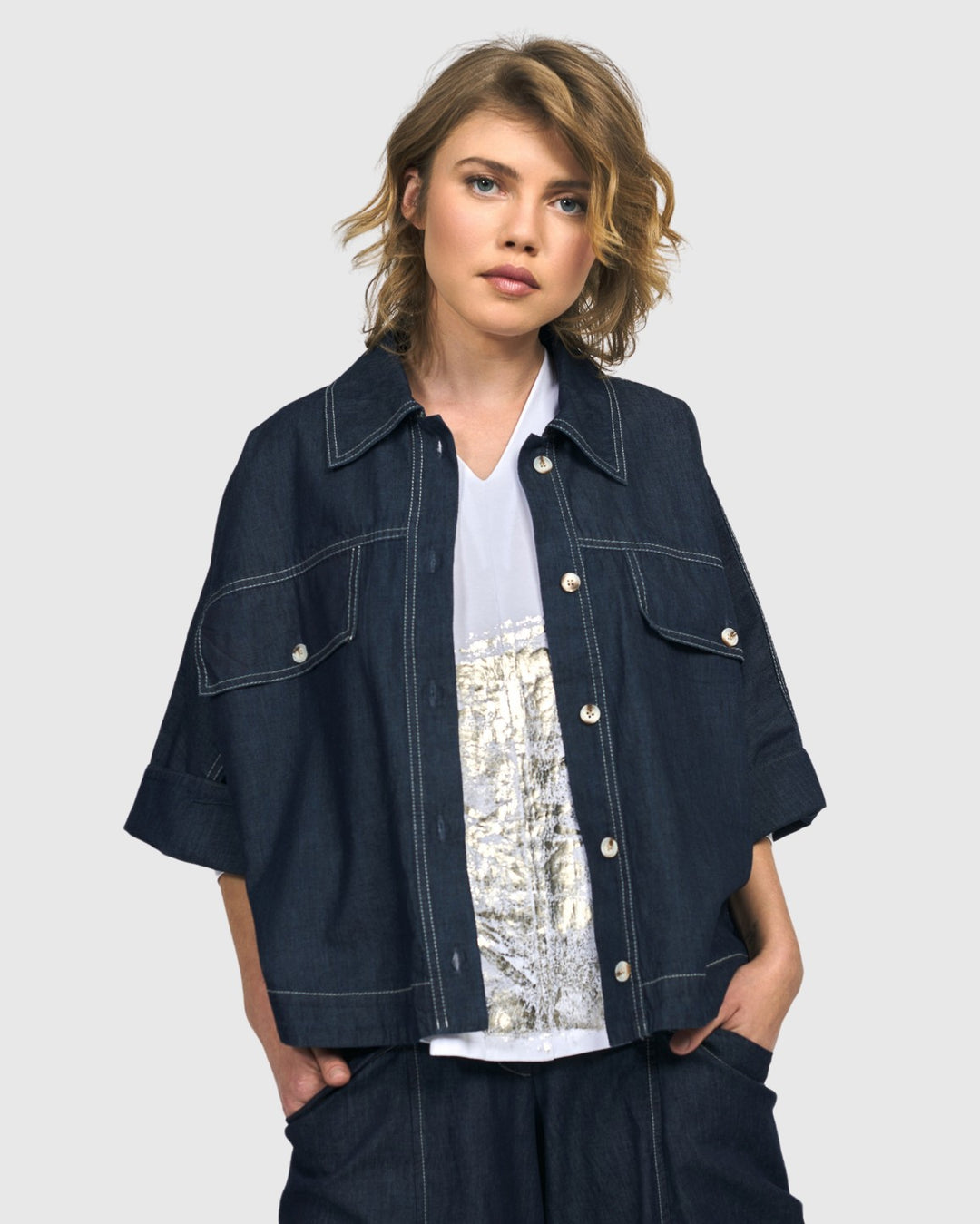 Dallas Cropped Shirt Jacket, Denim