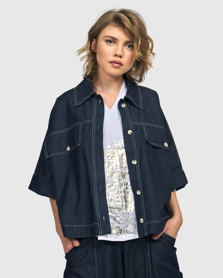 Dallas Cropped Shirt Jacket, Denim