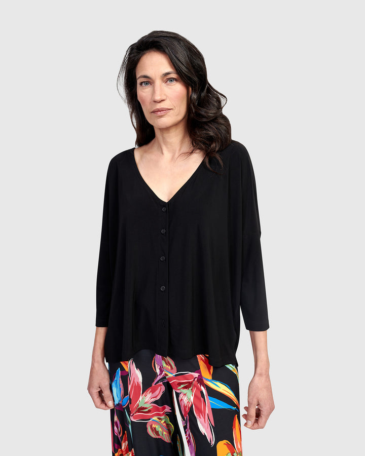 Essential Relaxed Crop Cardigan, Black