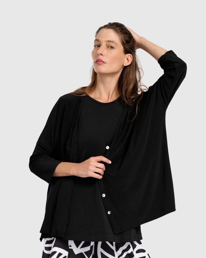 Essential Relaxed Crop Cardigan, Black