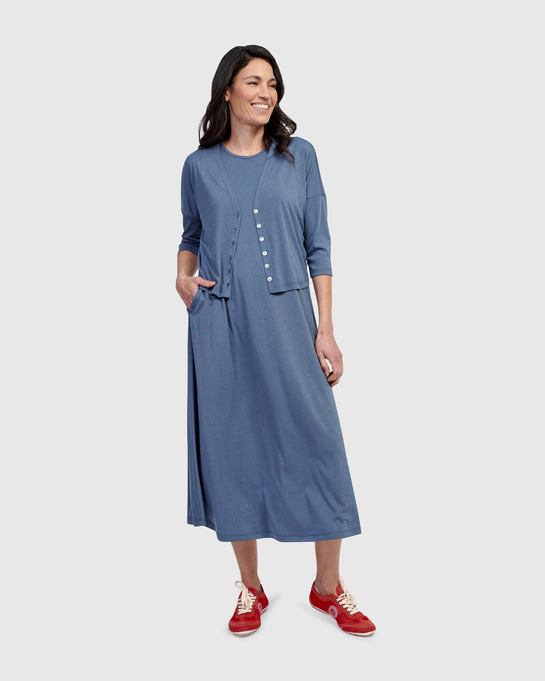 Essential Sleeveless Midi Dress, Blue Mist