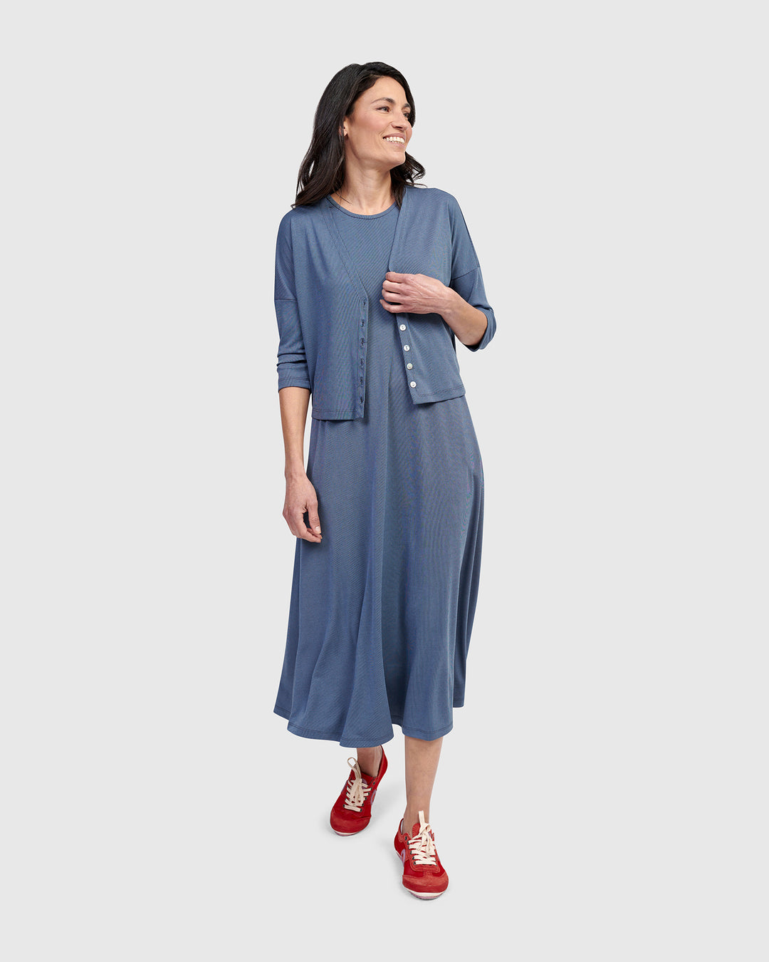 Essential Sleeveless Midi Dress, Blue Mist