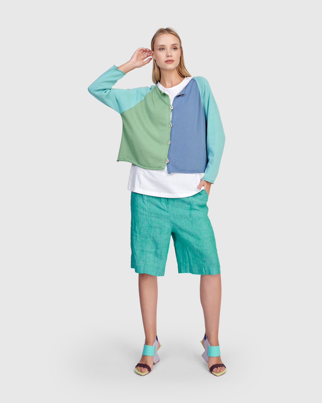 Gem Linen Shorts, Aqua