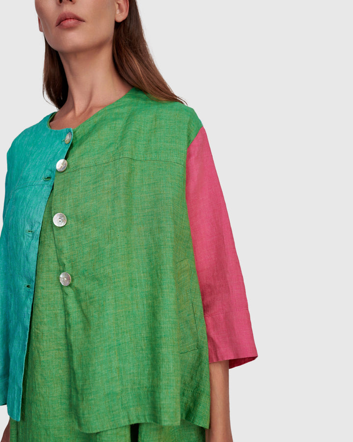 Peacock Linen Topper Jacket, Tropical Mix