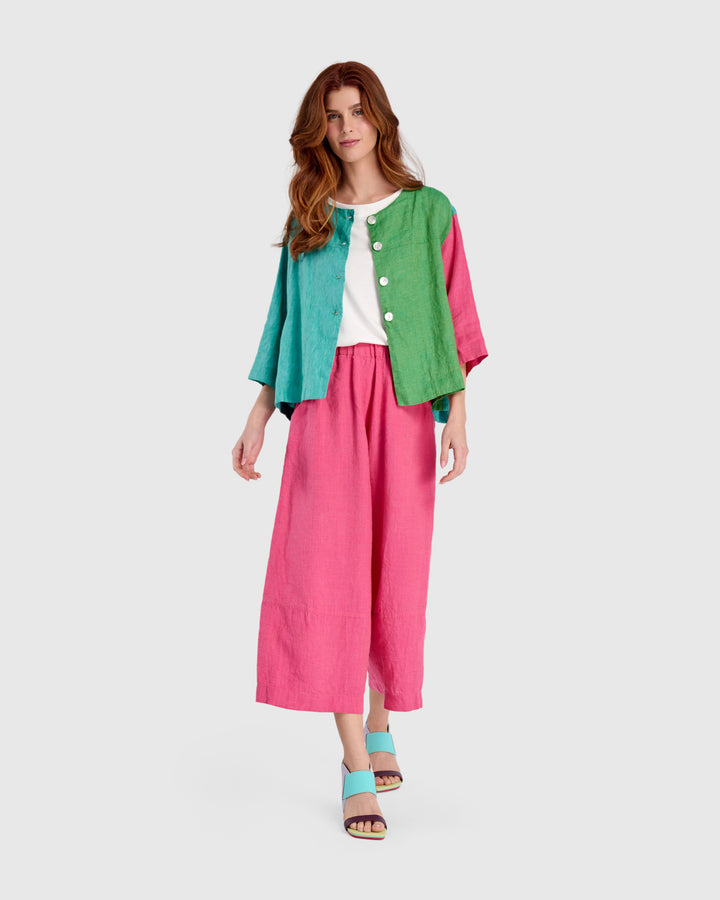 Peacock Linen Topper Jacket, Tropical Mix