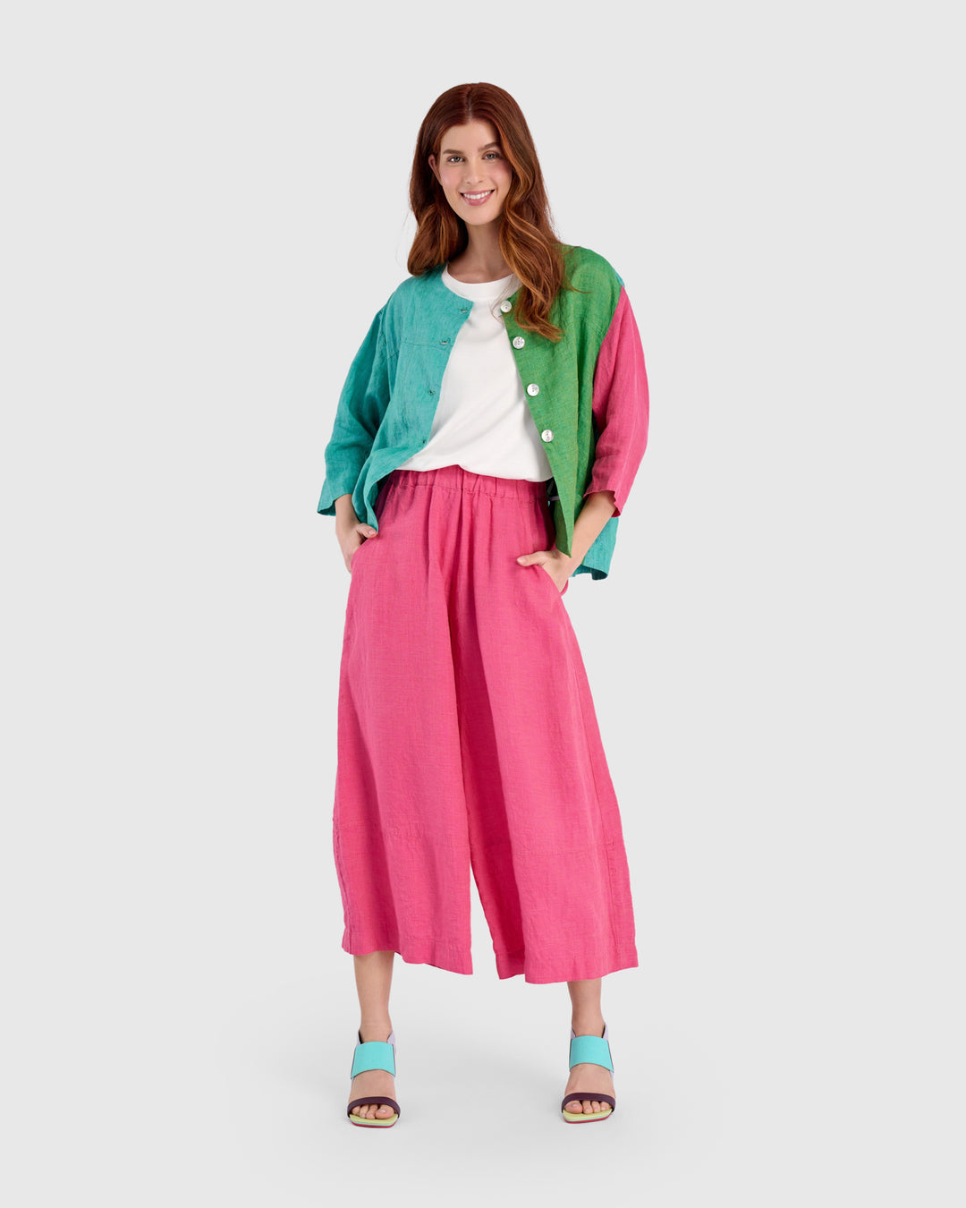 Linen Palazzo Pants, Flamingo