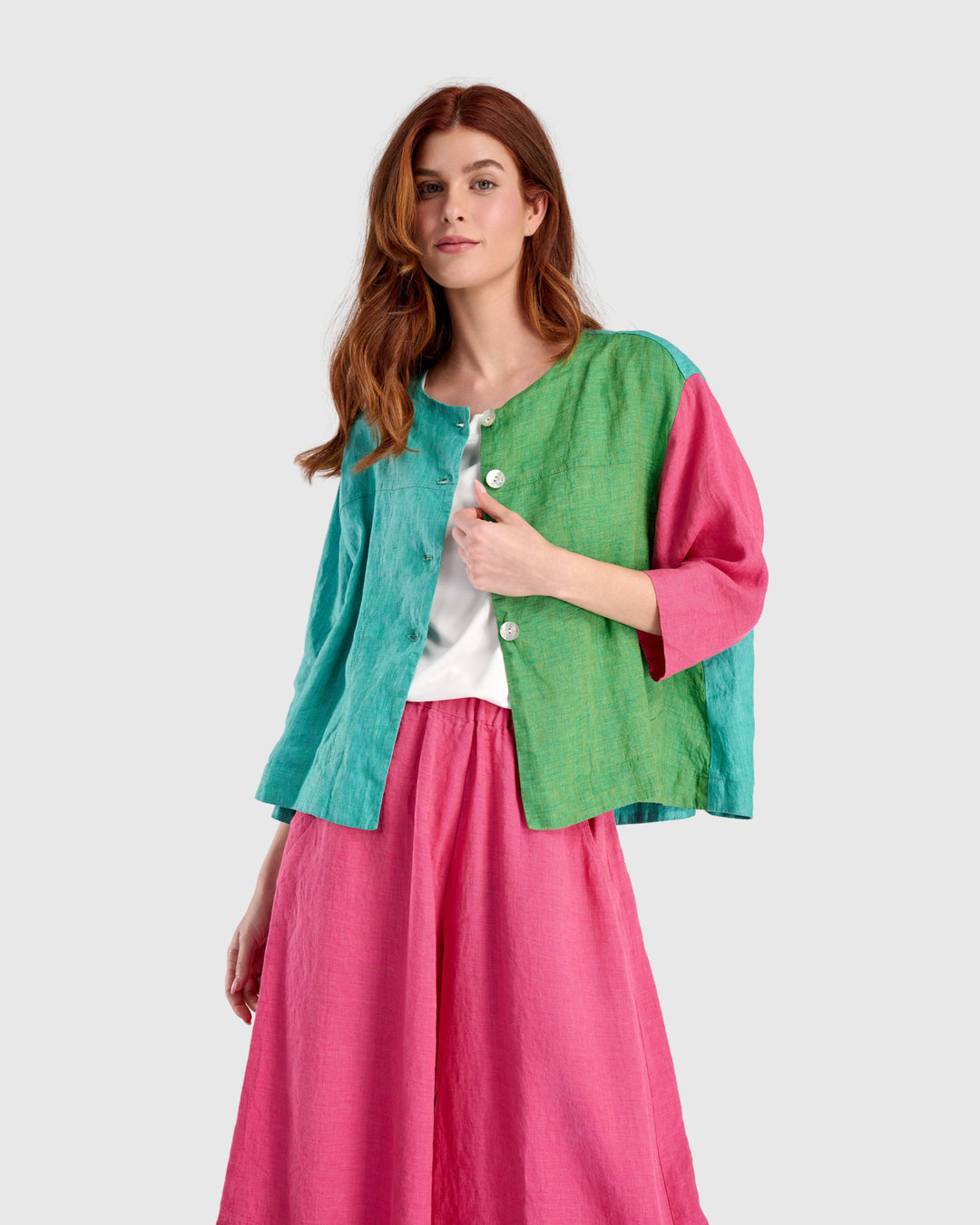 Peacock Linen Topper Jacket, Tropical Mix