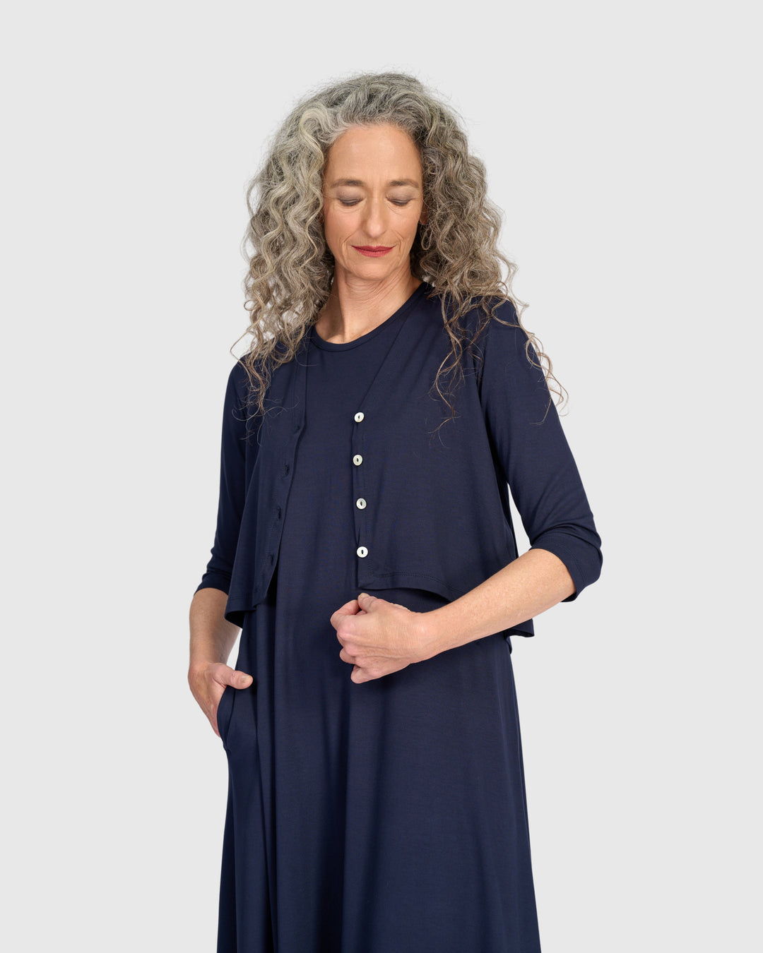Essential Crop Cardigan, Navy