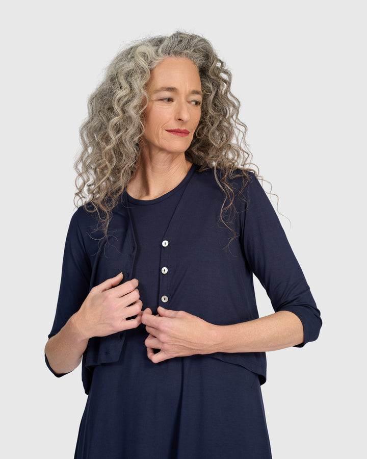 Essential Crop Cardigan, Navy