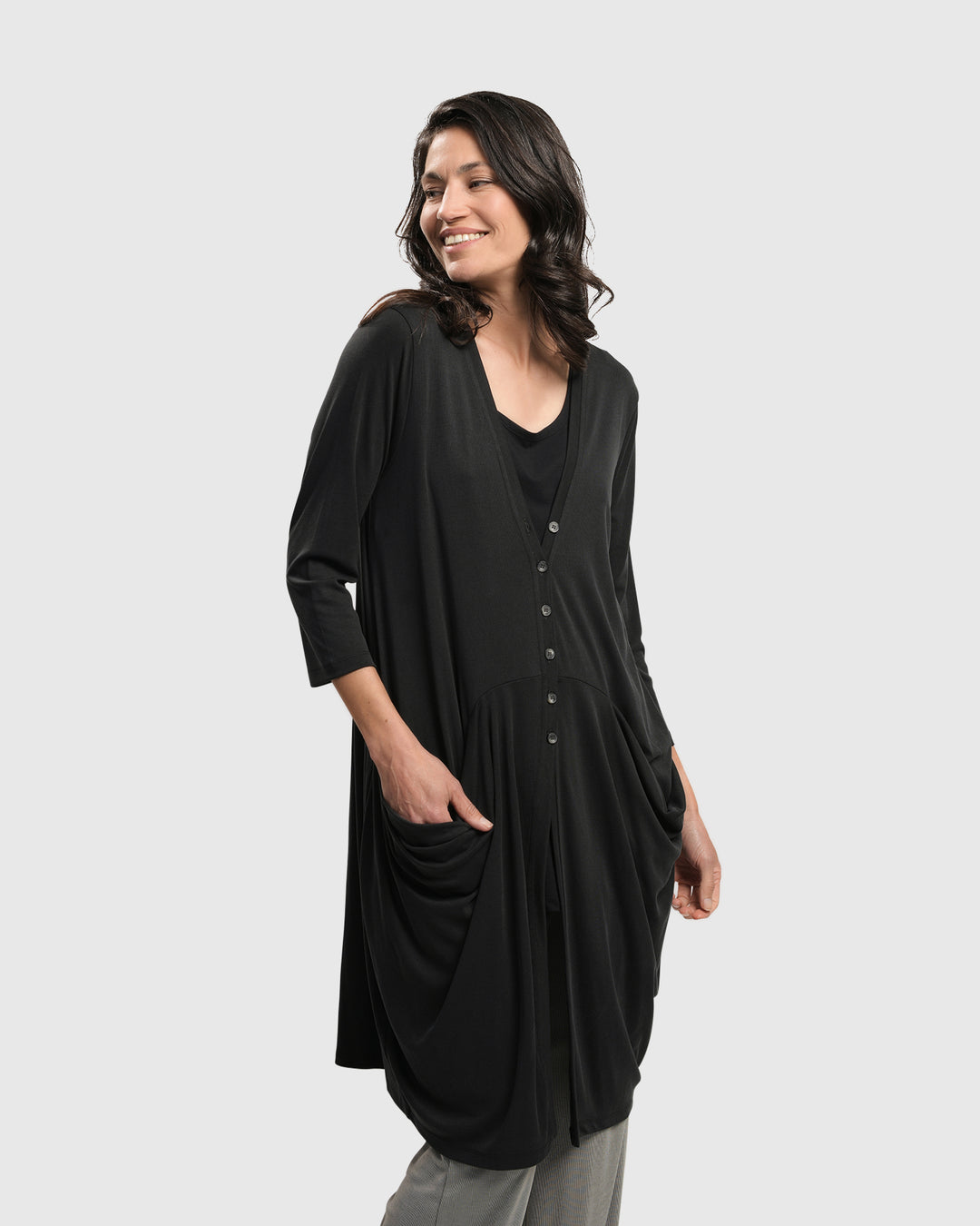Essential Draped Cocoon Jacket, Charcoal
