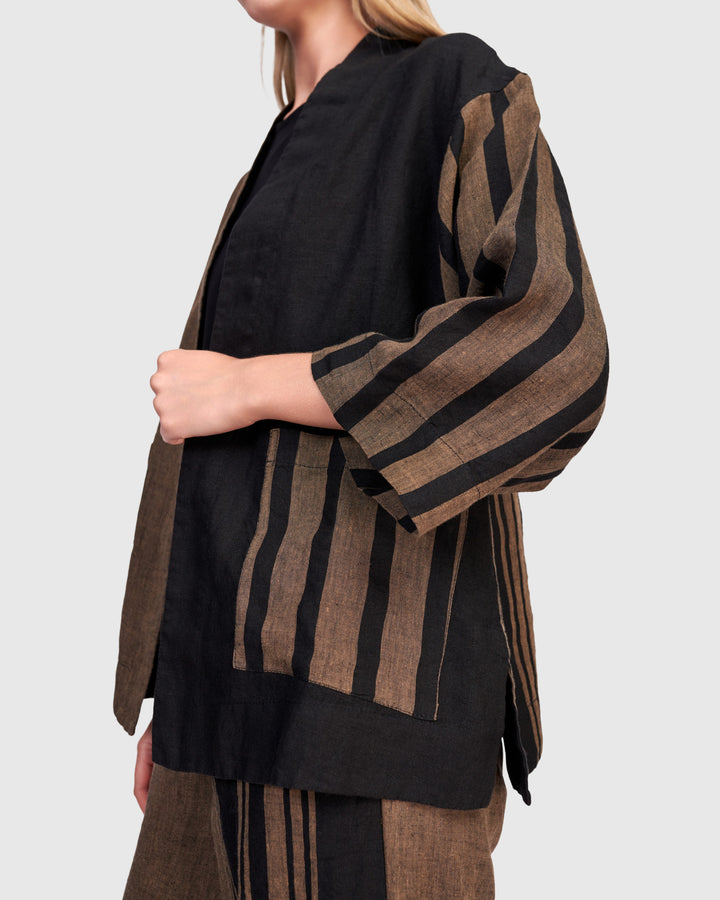 Grotto Linen Jacket, Sepia/Black