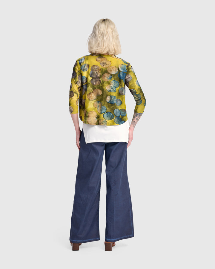 Windchime Cropped Cardigan, Gold/Ocean Dots