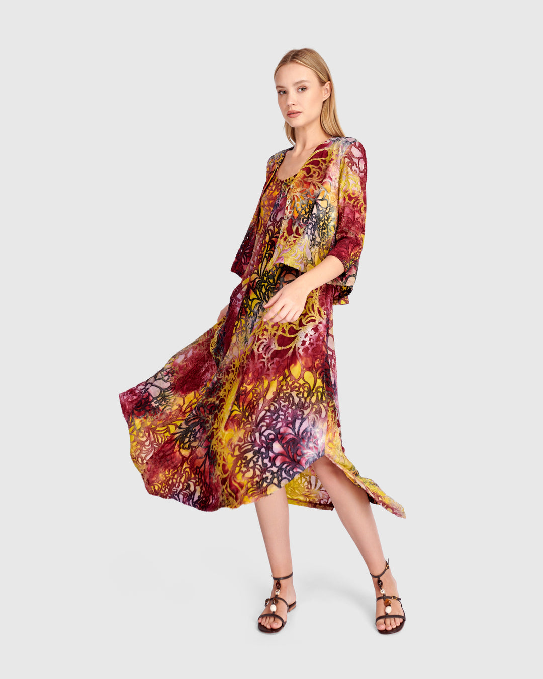 Kaleidoscope Cropped Cardigan, Raspberry/Gold